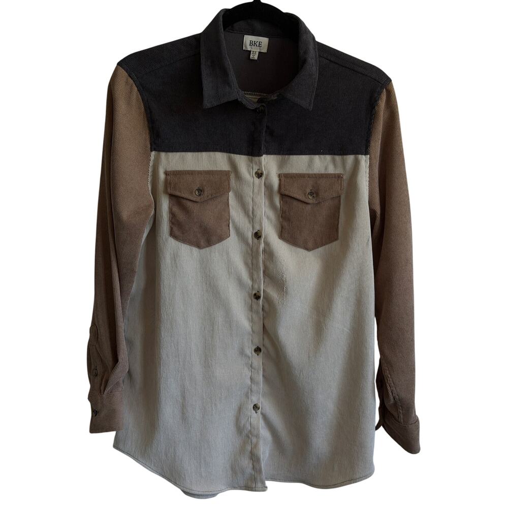 BKE Buckle Womens Colorblock Button Down Shirt Black Brown Tan XS EUC Western